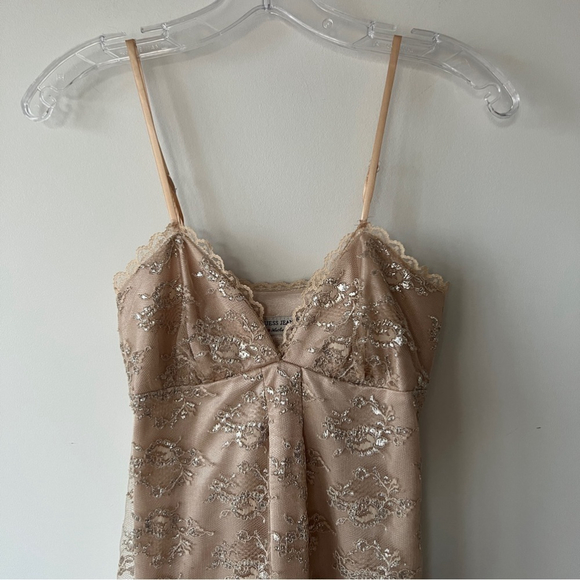 Guess Vintage Y2K Sheer Metallic Mesh Lace Embroidered Slip Dress - Picture 4 of 13
